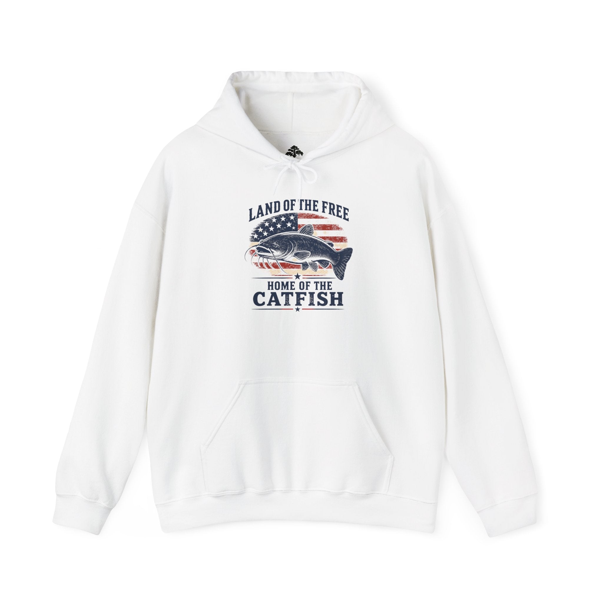 Patriotic "Land of the Free, Home of the Catfish" Hoodie – American Flag Catfish Fishing Sweatshirt