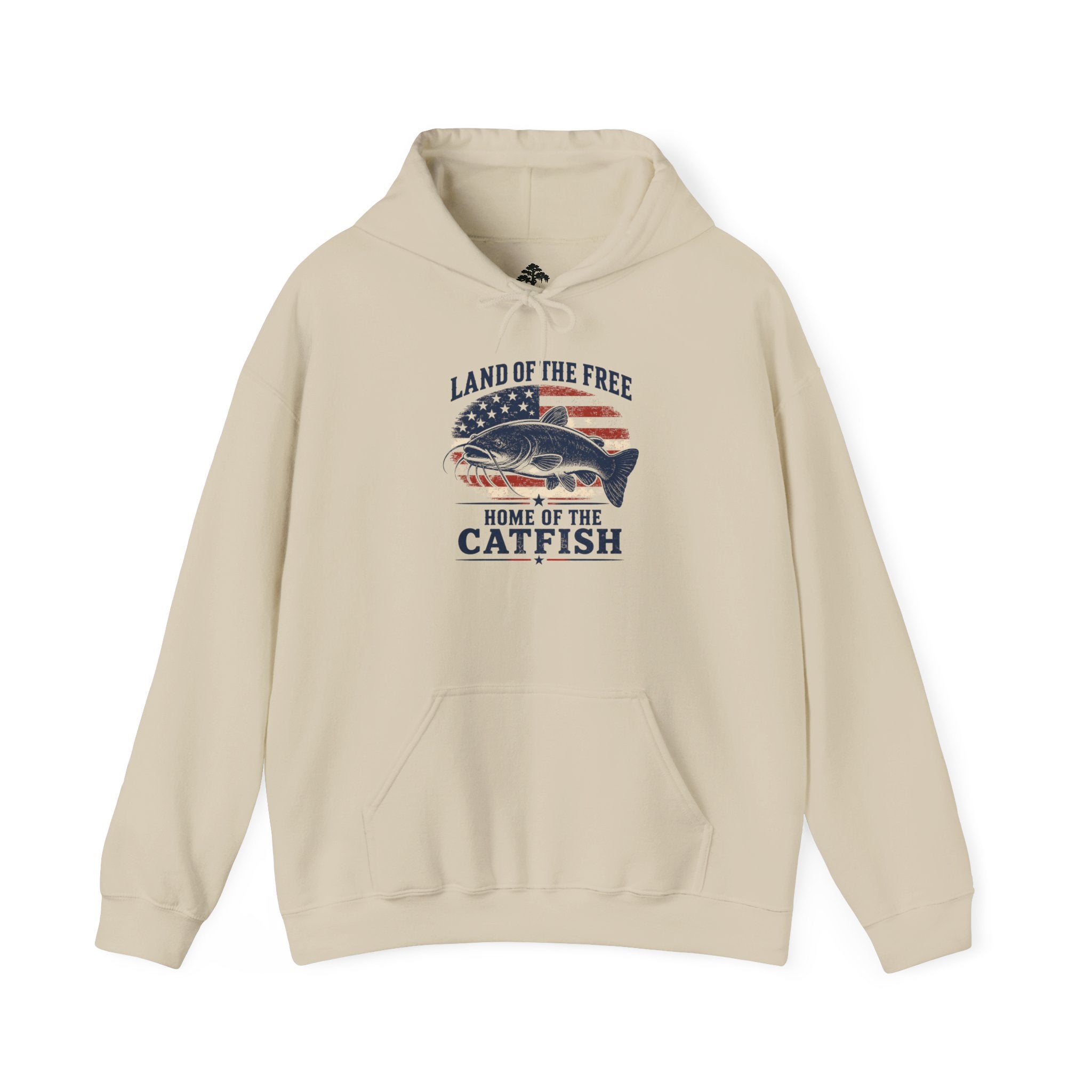 Patriotic "Land of the Free, Home of the Catfish" Hoodie – American Flag Catfish Fishing Sweatshirt
