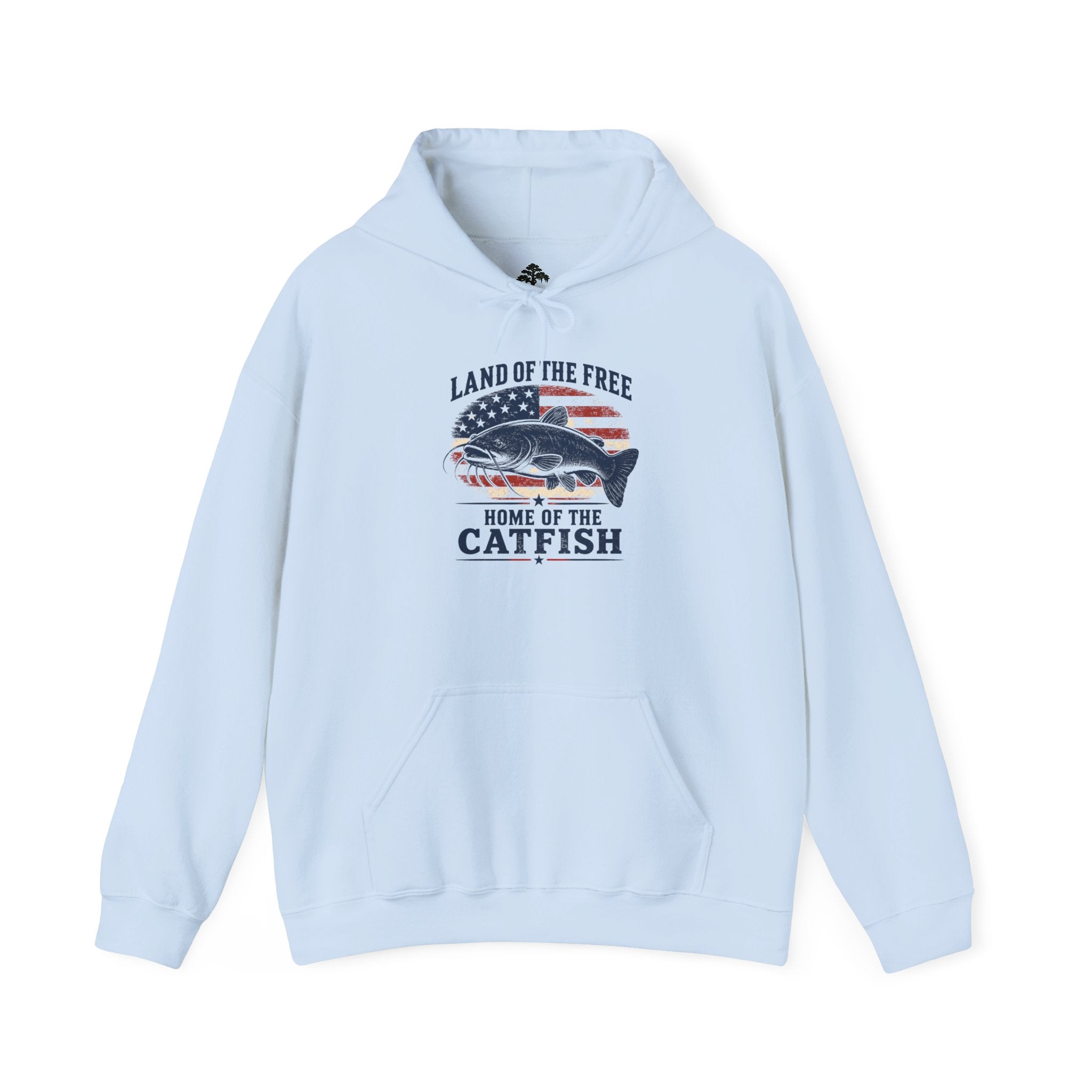 Patriotic "Land of the Free, Home of the Catfish" Hoodie – American Flag Catfish Fishing Sweatshirt