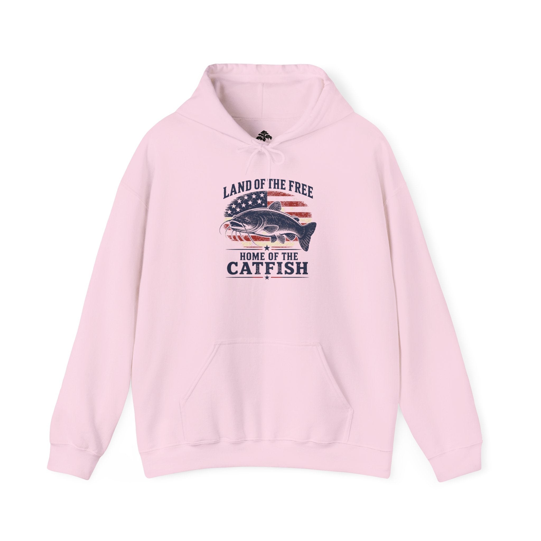 Patriotic "Land of the Free, Home of the Catfish" Hoodie – American Flag Catfish Fishing Sweatshirt